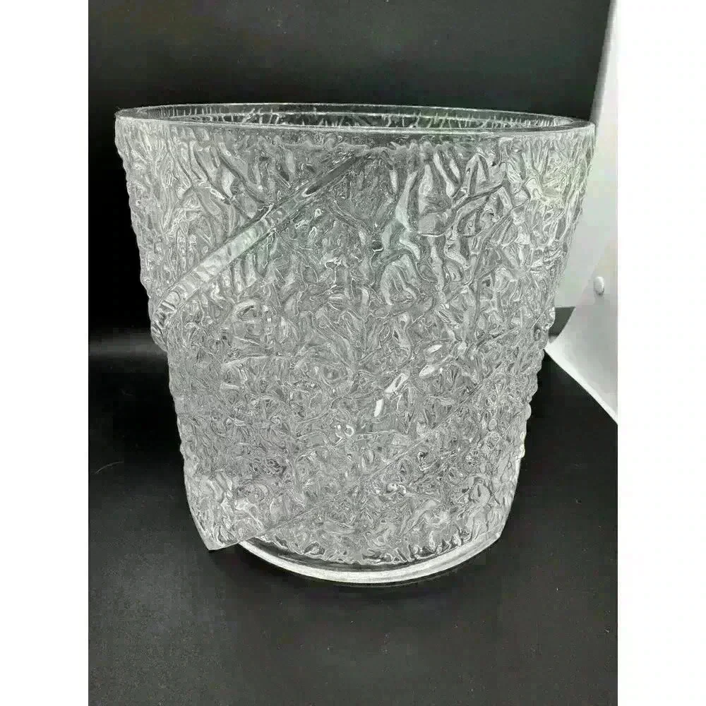 Vintage Mid-Century Modern Lucite Iceberg Textured Ice Bucket Stunning Clear